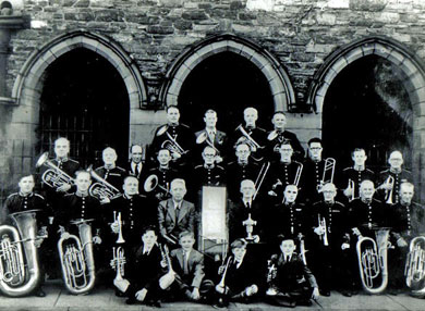 St. matthew's Parish Band after winning in the Manx Music Festival in 1949